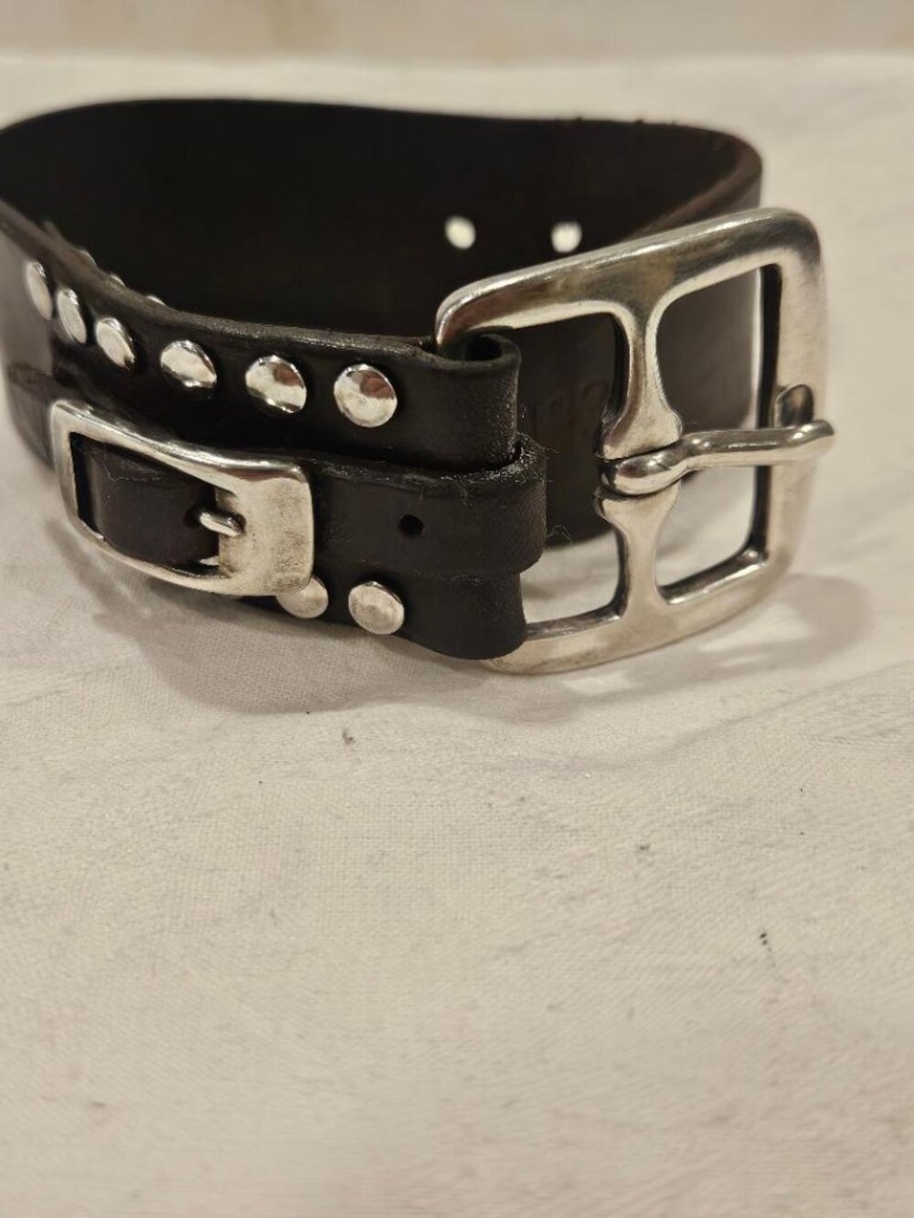 RARE Numero3 (Nº3) Spain Solid Sterling & Distressed Leather Stirrup Cuff • 43.1